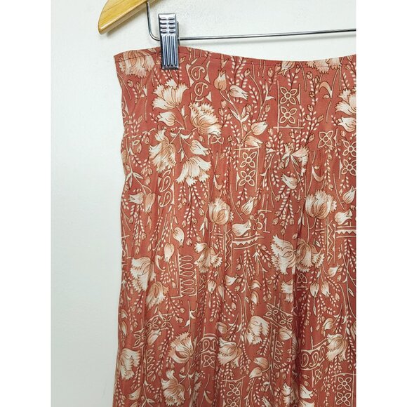 Chai Fashions Burnt Orange Floral Silk Wide Leg Palazzo Pants Size Medium - Picture 3 of 6